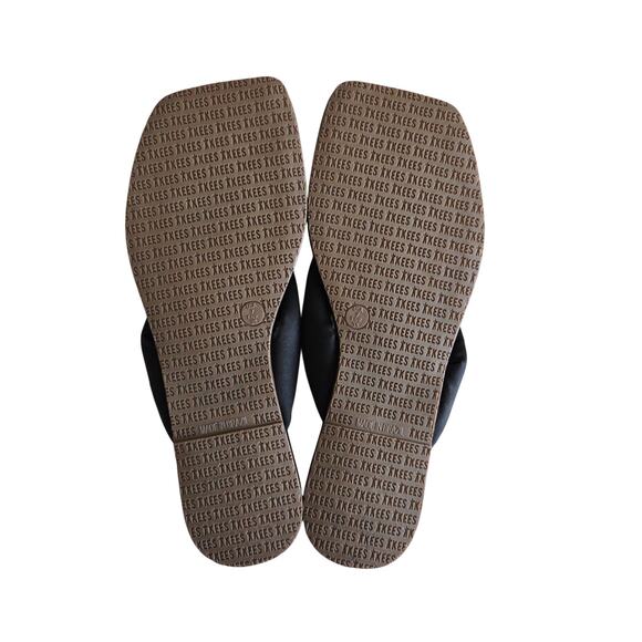 TKEES Leather Square Toe Lily Flat Sandals, Satin Strap, Black Size 7 NWOB - Picture 4 of 9